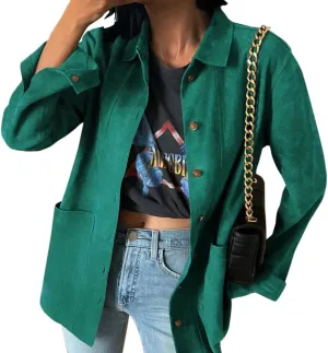 Tankaneo Womens Faux Suede Jackets Button Down Long Sleeve Shackets Coat Trendy 2025 Spring Clothes