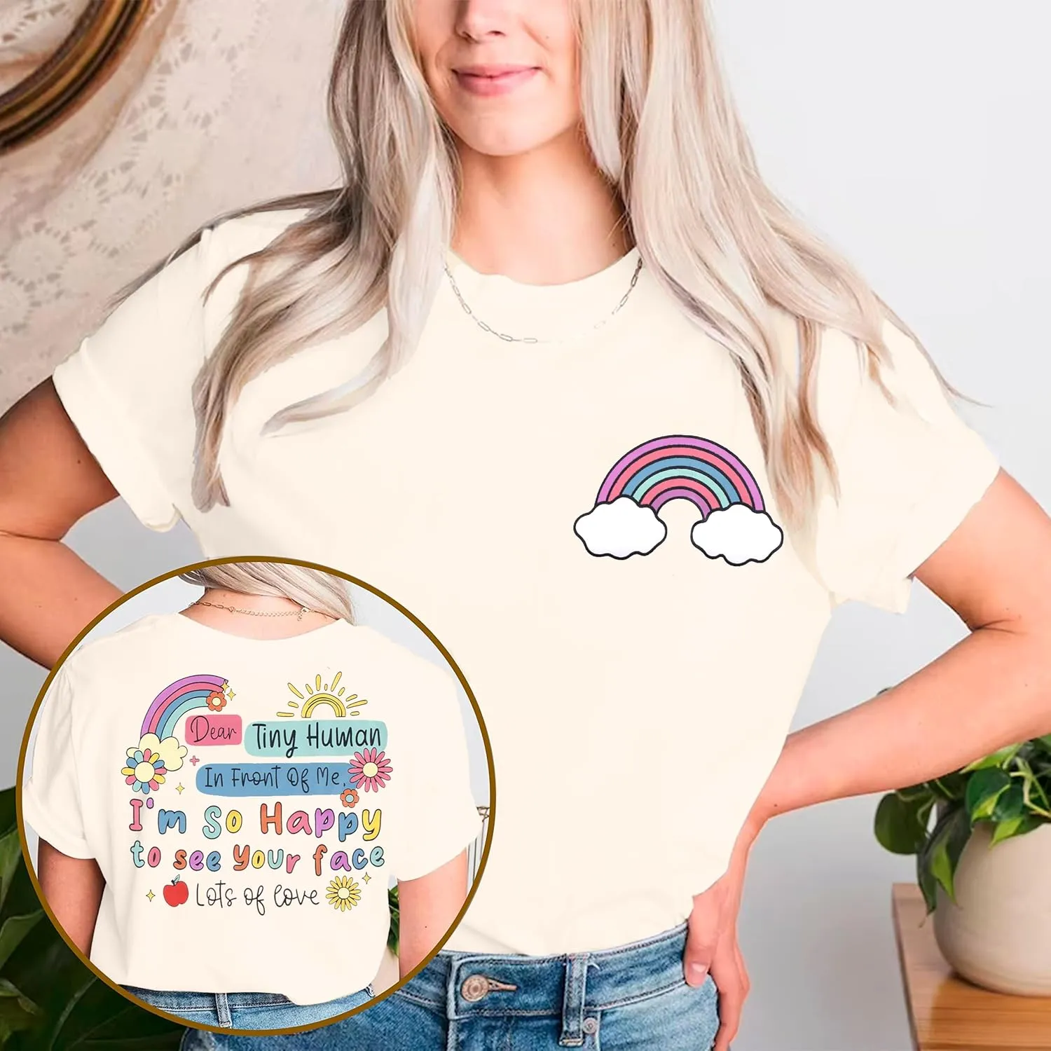 Teacher Shirt Woman Happy to See Your Face Shirts Dear Tiny Humans in Front of Me Tshirt Teacher Appreciation Gifts Tee