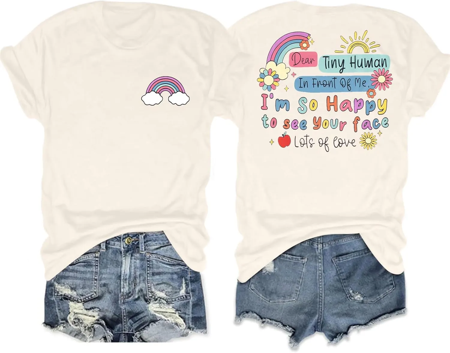 Teacher Shirt Woman Happy to See Your Face Shirts Dear Tiny Humans in Front of Me Tshirt Teacher Appreciation Gifts Tee