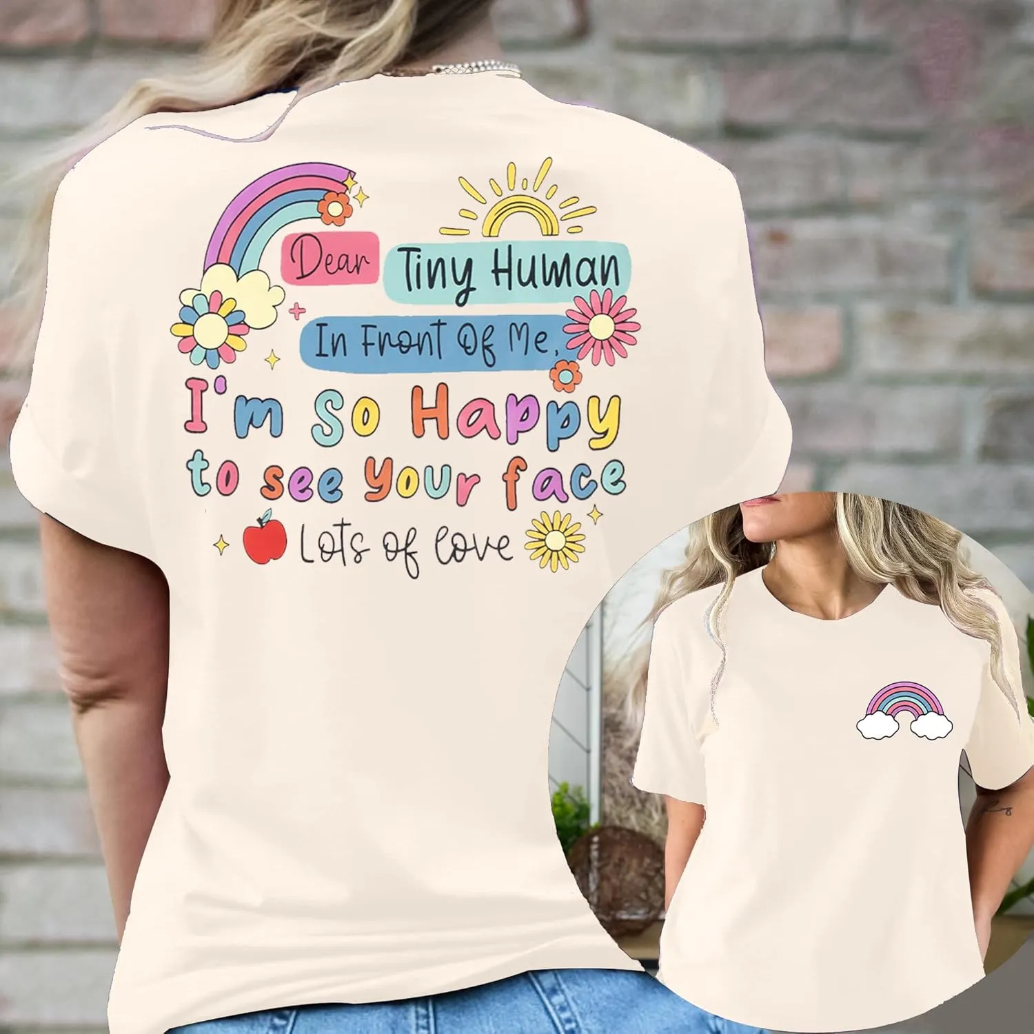 Teacher Shirt Woman Happy to See Your Face Shirts Dear Tiny Humans in Front of Me Tshirt Teacher Appreciation Gifts Tee