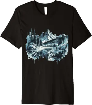 Tranquil Winter Mountain Landscape Reflection Premium T-Shirt