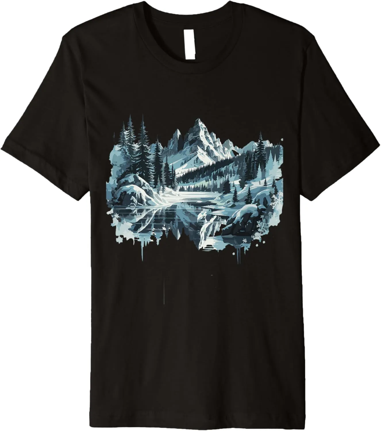 Tranquil Winter Mountain Landscape Reflection Premium T-Shirt
