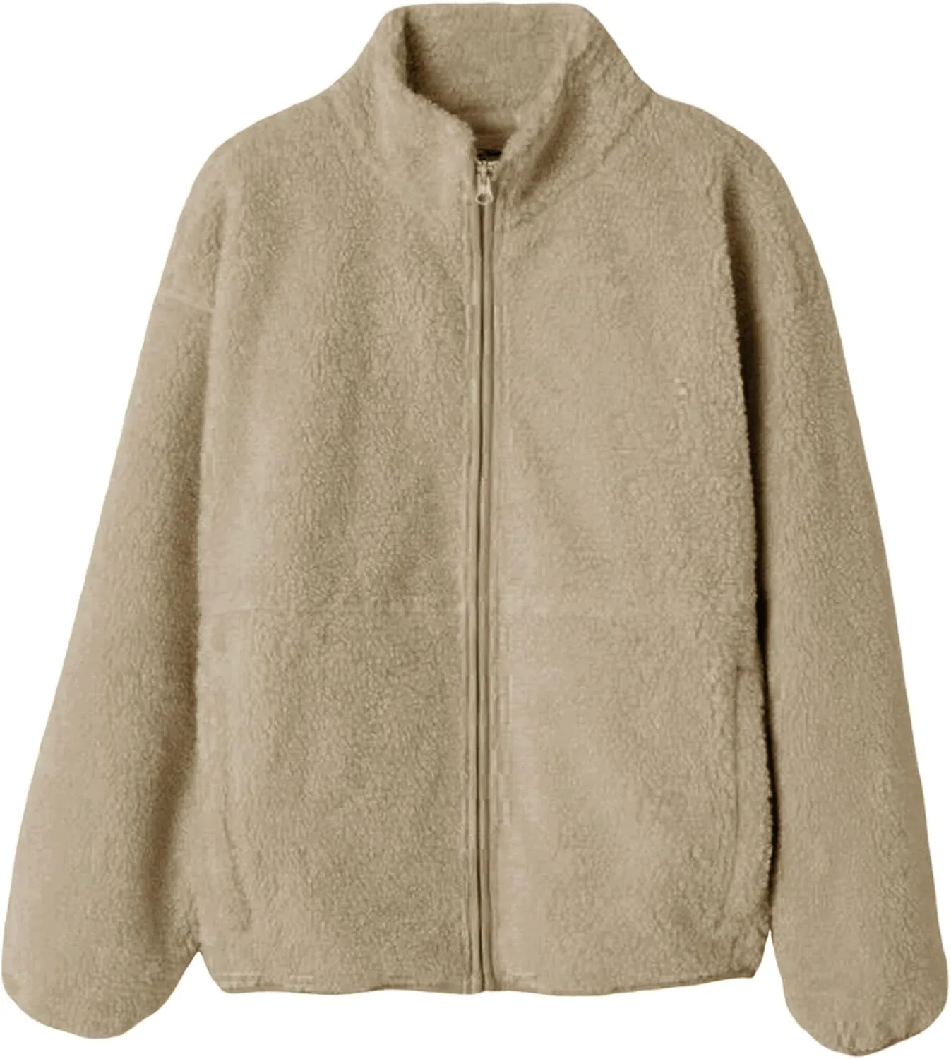 Watashi Women's Sherpa Jacket Faux Fur Coat Fleece Outerwear Zip-up with Pockets