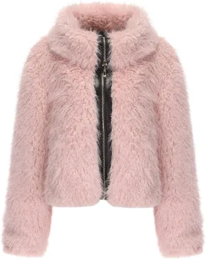 Women Faux Fur Jacket Zip Up Large Turn-Down Collar for Short Jackets Fall and Winter Warm Fluffy Cardigan Coat