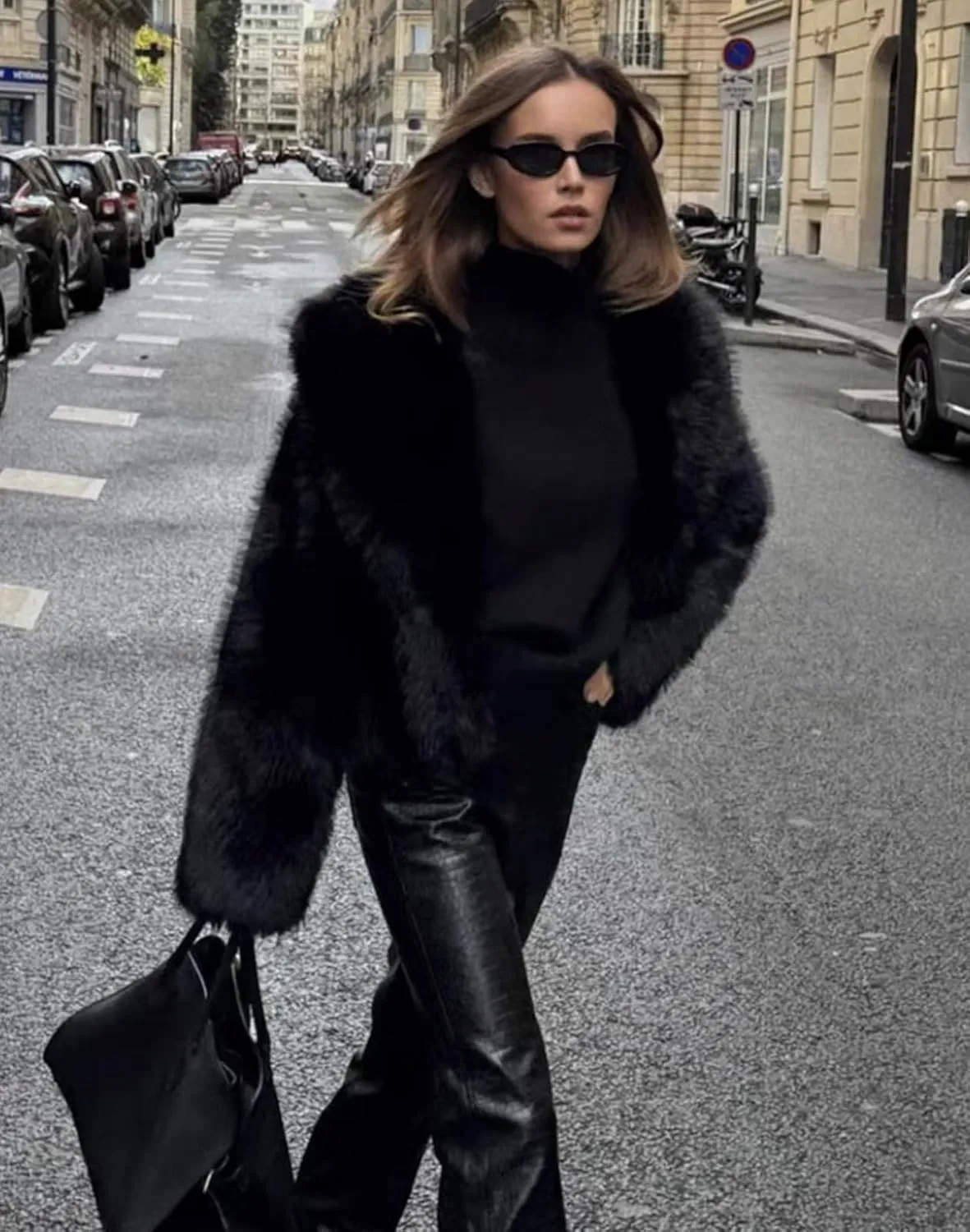 Women's Faux Fur Coat Cropped Fluffy Jacket Long Sleeve Open Front Shaggy Short Coat Outerwear