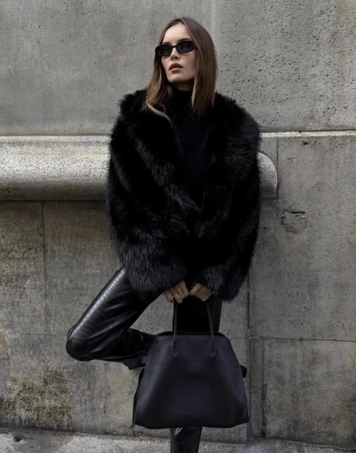Women's Faux Fur Coat Cropped Fluffy Jacket Long Sleeve Open Front Shaggy Short Coat Outerwear