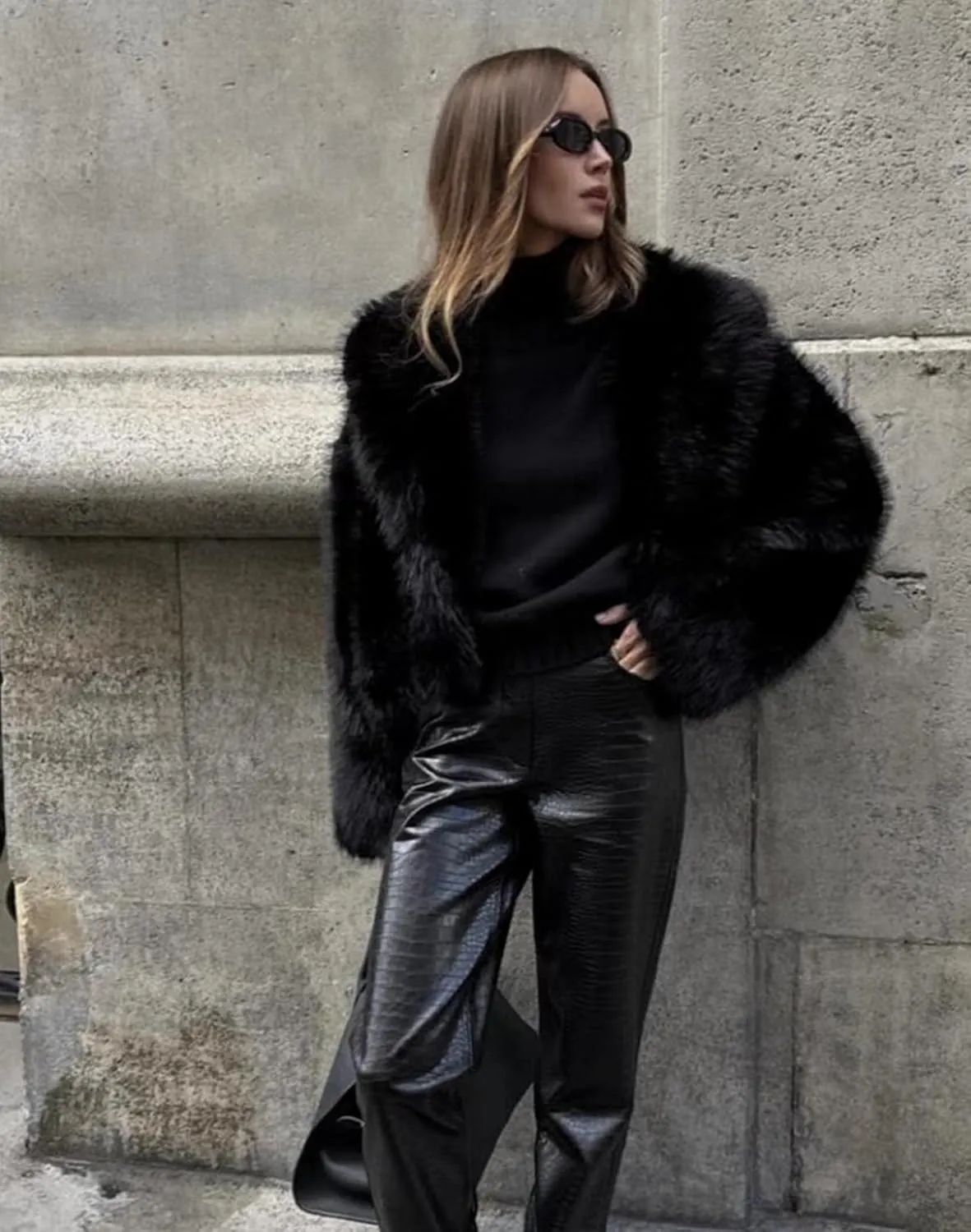 Women's Faux Fur Coat Cropped Fluffy Jacket Long Sleeve Open Front Shaggy Short Coat Outerwear
