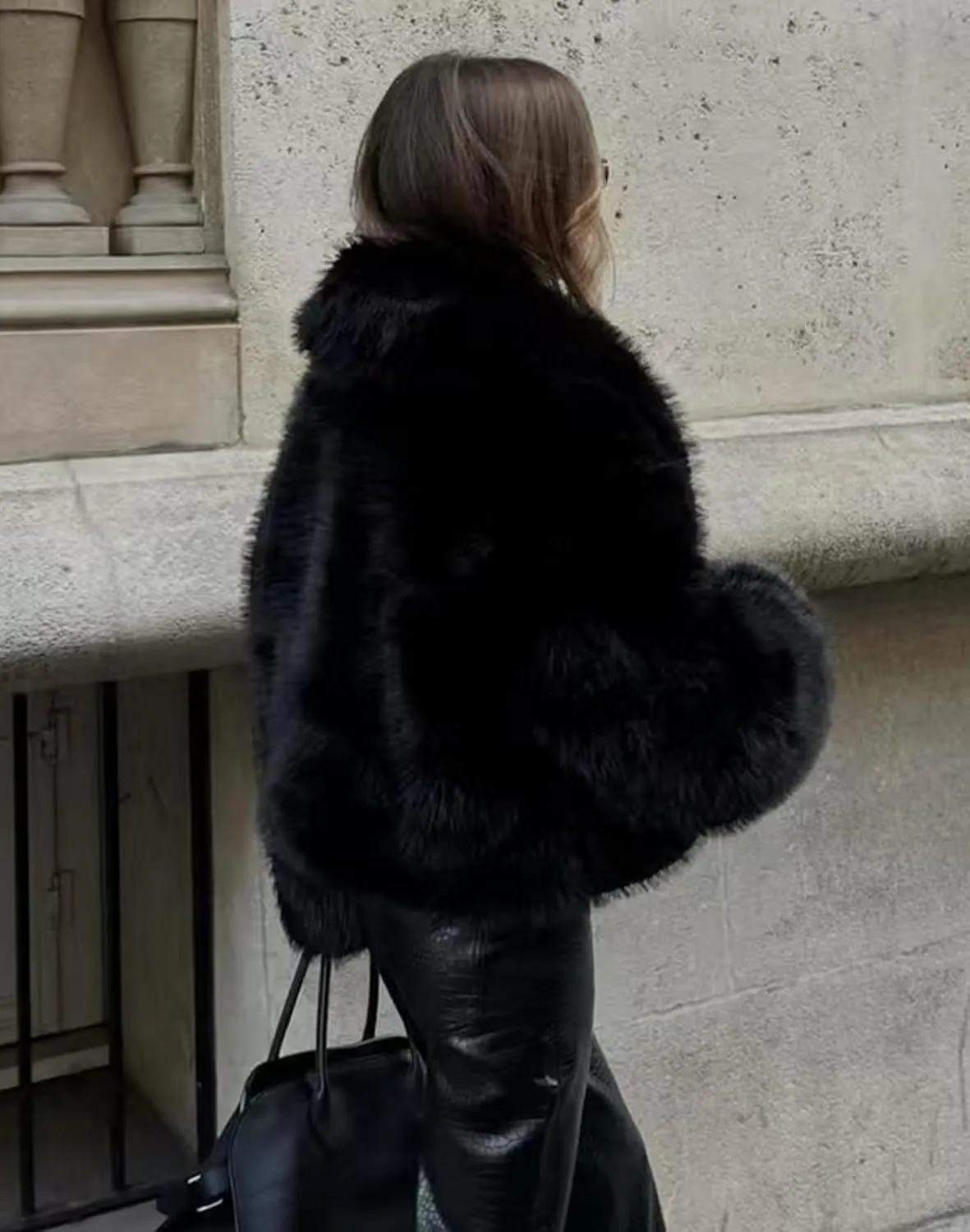 Women's Faux Fur Coat Cropped Fluffy Jacket Long Sleeve Open Front Shaggy Short Coat Outerwear
