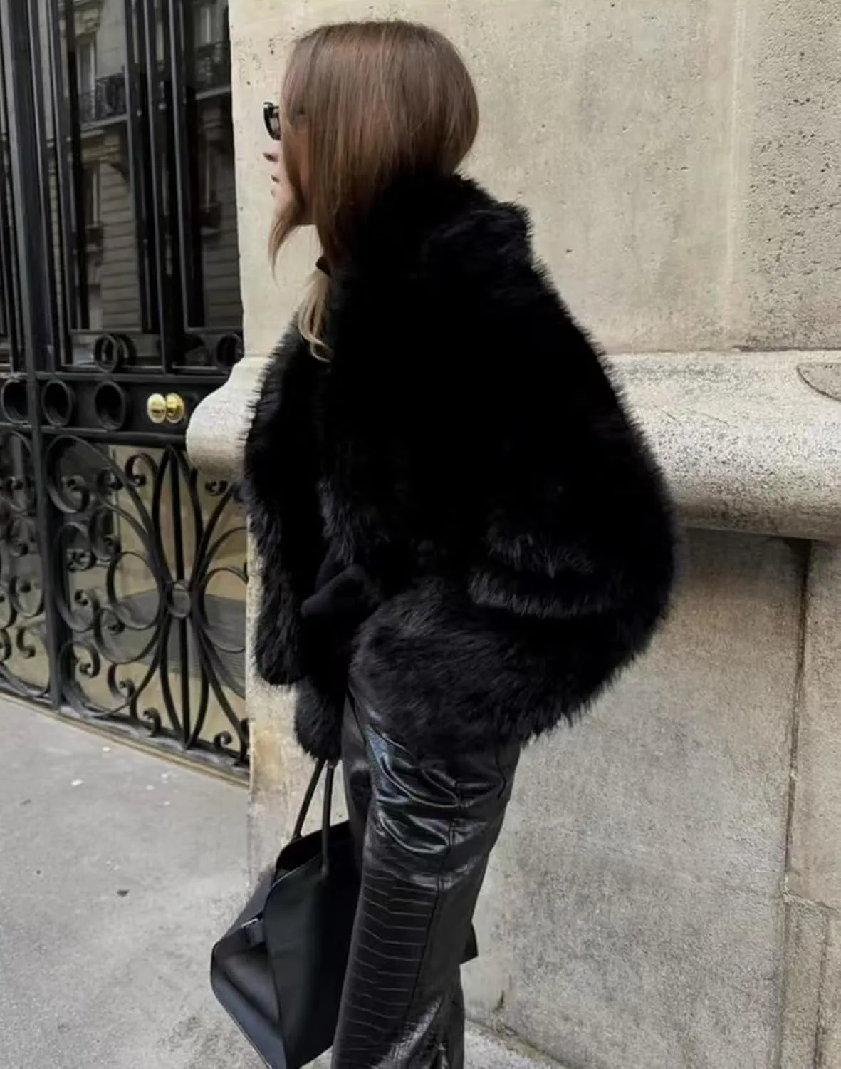 Women's Faux Fur Coat Cropped Fluffy Jacket Long Sleeve Open Front Shaggy Short Coat Outerwear