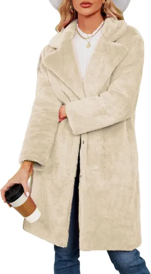 Women's Faux Fur Coat Fuzzy Warm Winter Long Fur Jackets Cardigan Outerwear with Pockets Overcoat