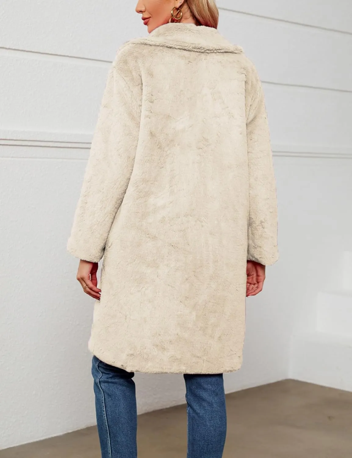 Women's Faux Fur Coat Fuzzy Warm Winter Long Fur Jackets Cardigan Outerwear with Pockets Overcoat