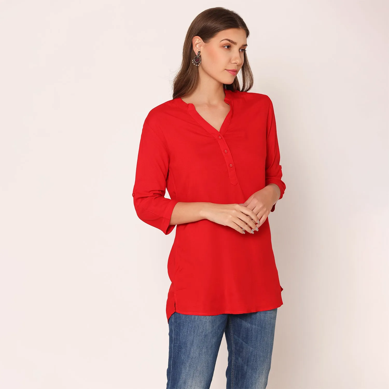 Women's Solid Short Kurti-Red