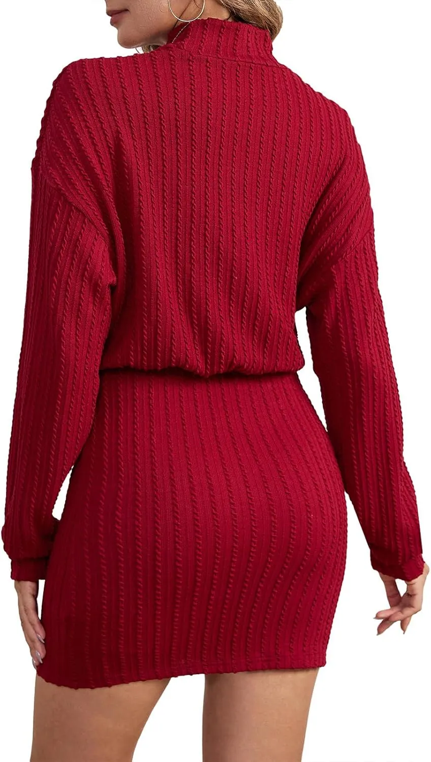 Women's Sweater Dresses Fall Winter 2025 Casual Long Lantern Sleeve Turtleneck Ribbed Knit Mini Short Knitted Dress 696