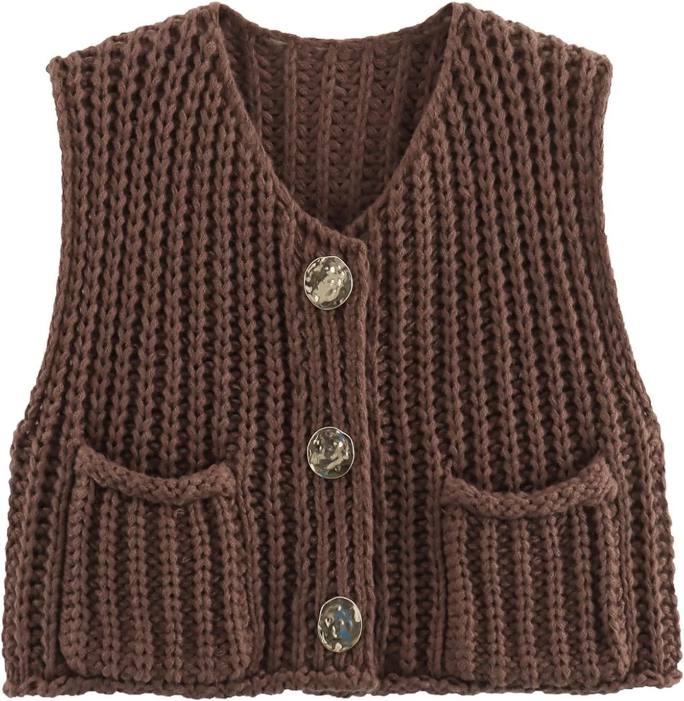 Wyeysyt Sweater Vest Women Sleeveless Crop Knit Cardigan Casual Button Down Cropped Knitted Sweater Vest with Pockets
