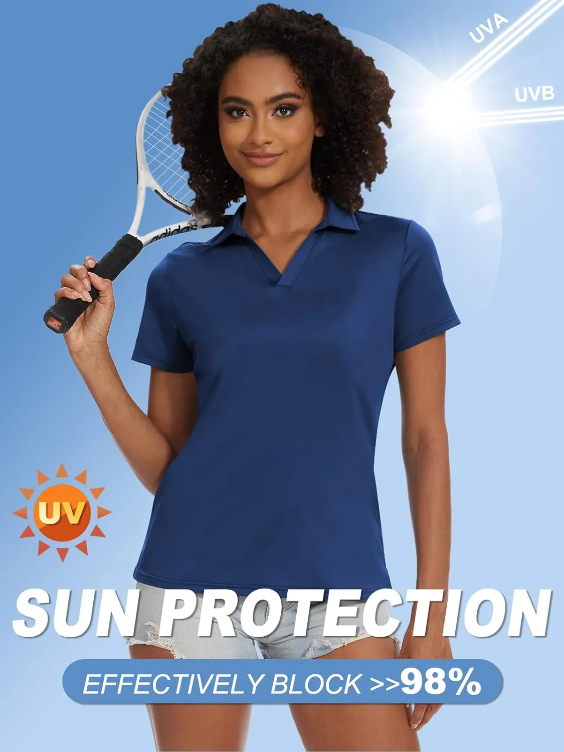 yuyangdpb Women's Golf Polo Shirts Short Sleeve Quick Dry UPF 50  Sun Protection V Neck Tennis Shirt