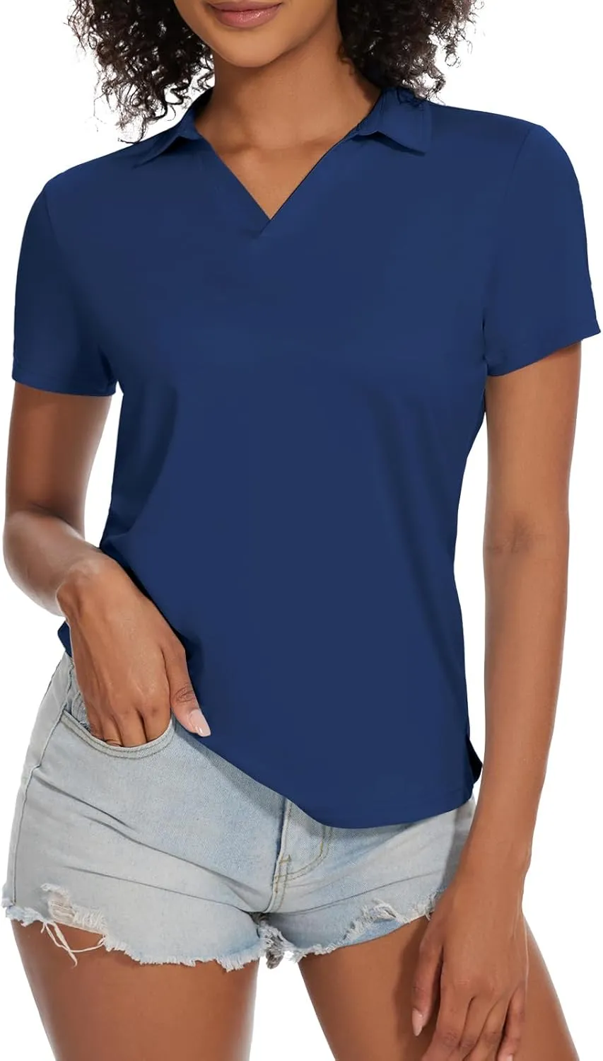 yuyangdpb Women's Golf Polo Shirts Short Sleeve Quick Dry UPF 50  Sun Protection V Neck Tennis Shirt