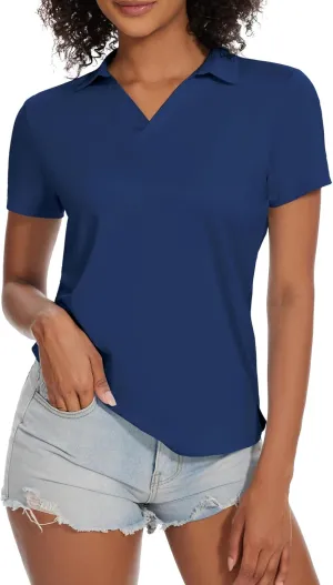 yuyangdpb Women's Golf Polo Shirts Short Sleeve Quick Dry UPF 50  Sun Protection V Neck Tennis Shirt